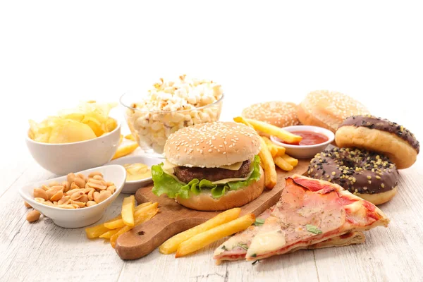 Geassorteerde Junkfood Houten Tafel — Stockfoto