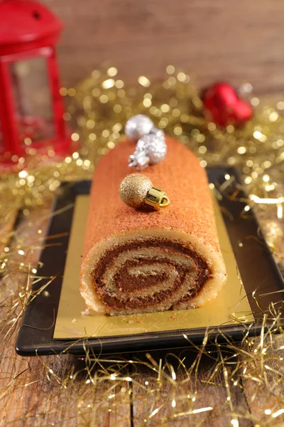 Rotolo Spugna Con Ripieno Cioccolato Natale — Foto Stock