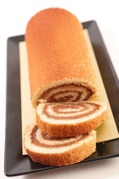 Choklad Yule Log För Jul Långa Bruna Platta — Stockfoto