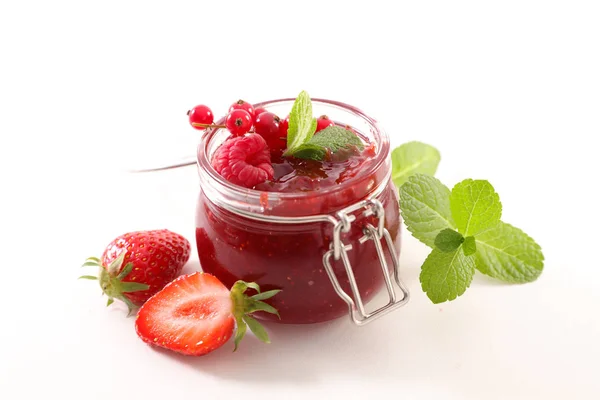 Berry Jam Glass Jar Isolated White Background — Stock Photo, Image