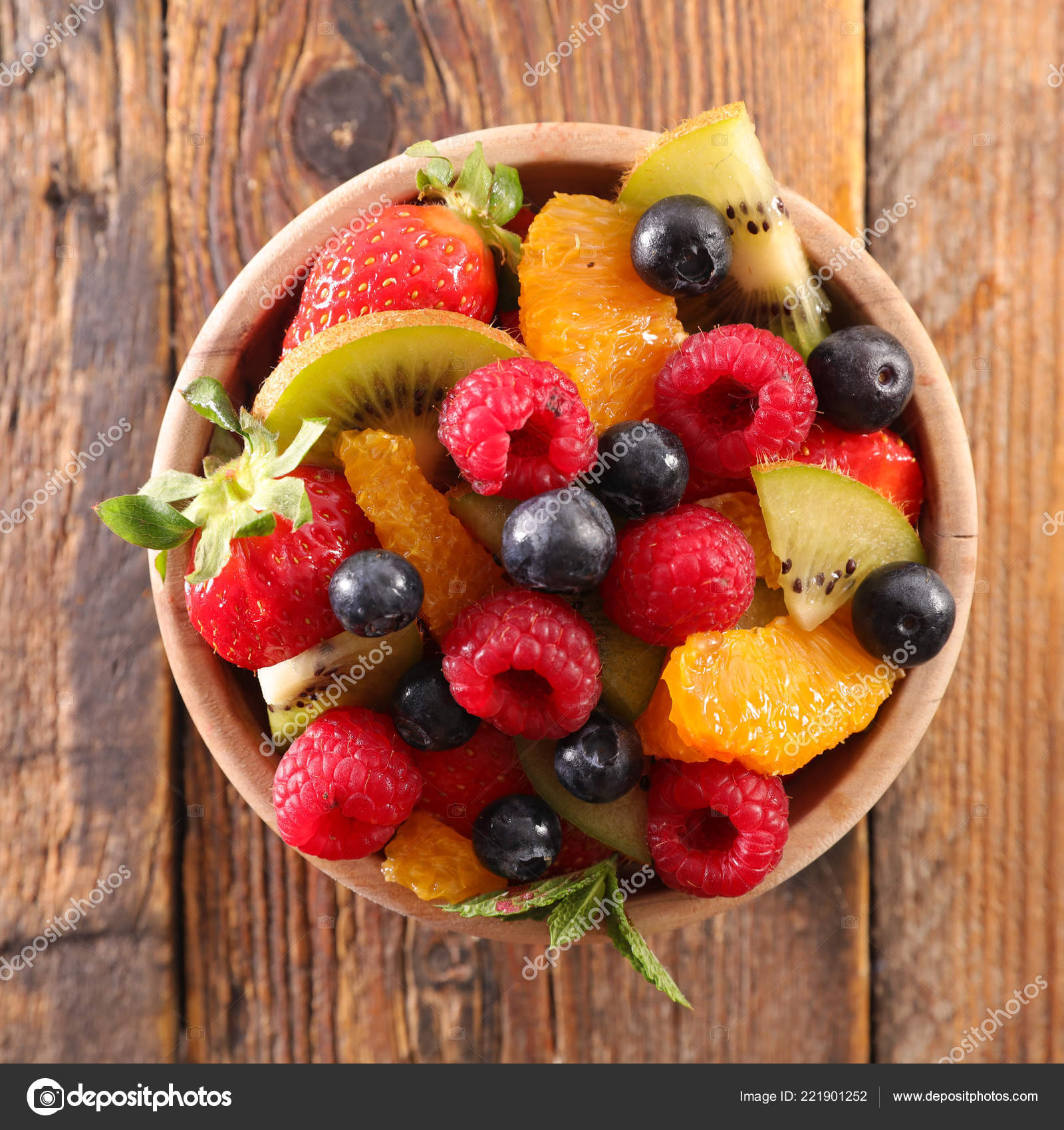 Mixed Fruit Salad Wooden Bowl Stock Photo C Studiom 221901252