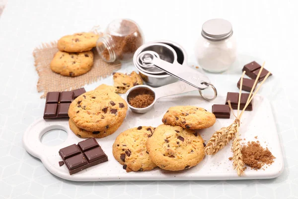 Homemade chocolate cookies on white board