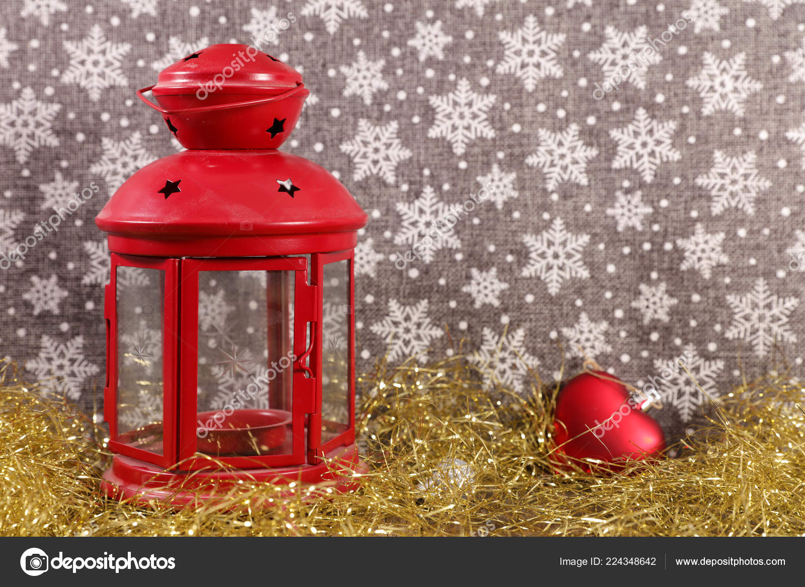 Christmas Decoration Background Red Bauble Lantern Festive Cloth