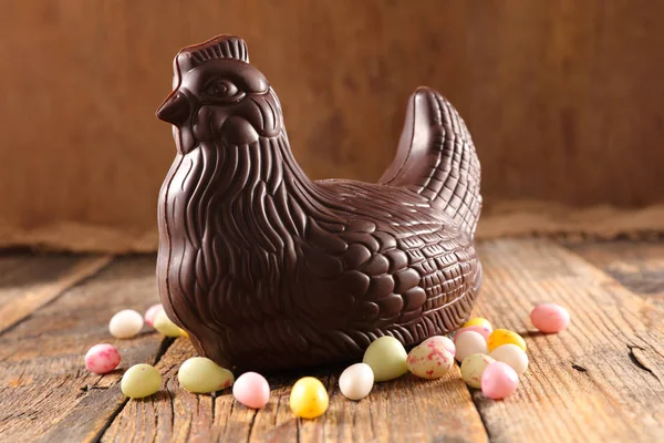 Cioccolato Gallina Uova Decorazione Vacanze Pasquali — Foto Stock