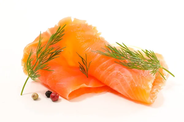 Smoked Salmon Fillet Dill White Background — Stock Photo, Image