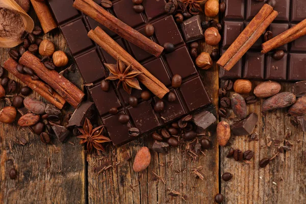 Çikolata Bar Baharat Rustik Tablo Natürmort — Stok fotoğraf