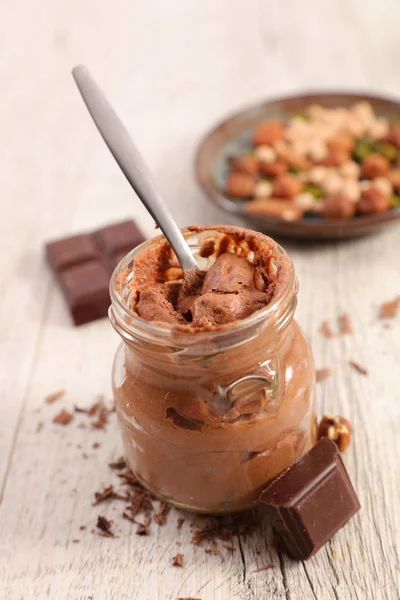 Läcker Chokladmousse Serveras Glasburk — Stockfoto