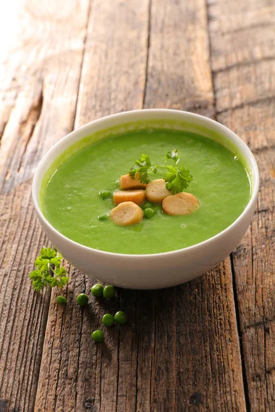 Bowl Pea Soup Rustic Wooden Table — Stock Photo, Image