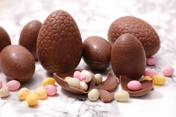 Primo Piano Vista Uova Pasqua Cioccolato — Foto Stock