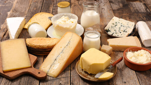 close up view of food composition with assorted dairy product
