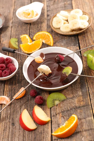 Fondue Chocolate Com Frutas — Fotografia de Stock