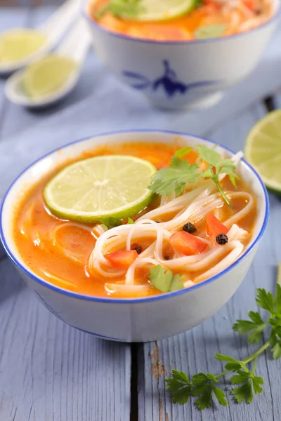 Close Vista Composição Alimentos Com Sopa Tigela Asiática — Fotografia de Stock