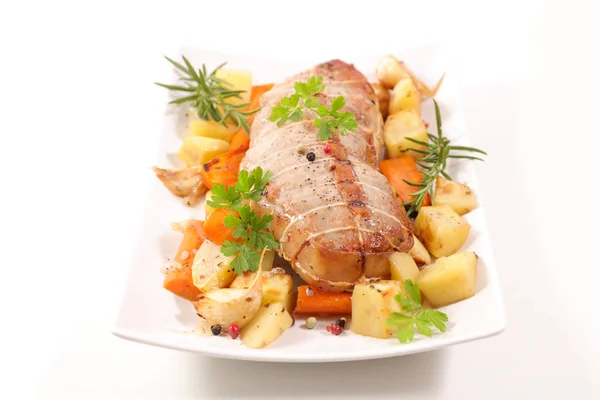 Roast Veal Potatoes Carrots — Stock Photo, Image