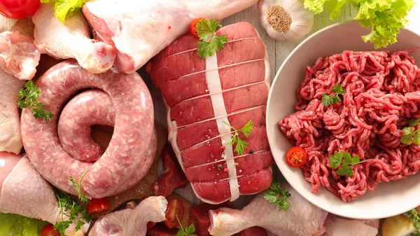 Assortiti Diversi Tipi Carne — Foto Stock