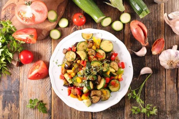 Cooking Ratatouille Top View Plate Vegetables Table — Stock Photo, Image