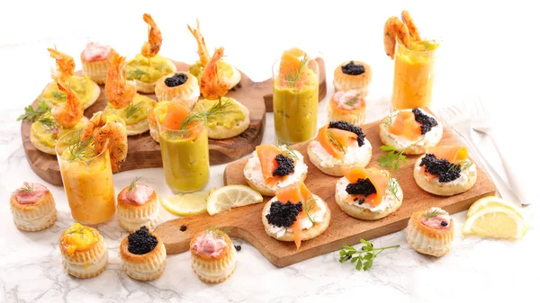 Vue Rapprochée Composition Alimentaire Avec Canape Festive Assortie — Photo