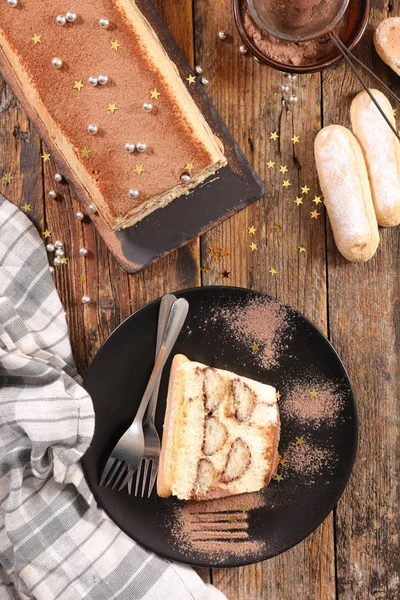 Tiramisu Cake Wood Background — Stock Photo, Image