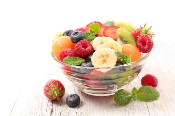 close up view of food composition with delicious fruit salad