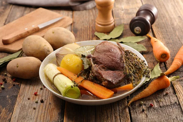 Pot Feu Wooden Table Ingredients — Stock Photo, Image