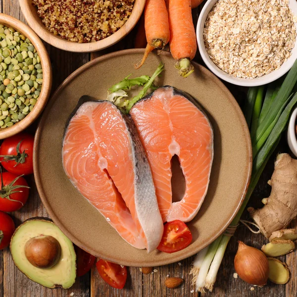 Vista Desde Arriba Alimentos Saludables Surtidos —  Fotos de Stock