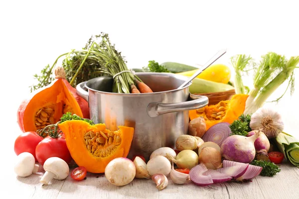 Blandade Grönsaker Och Matlagning Pan — Stockfoto