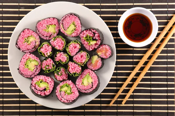 Sushi Maki Vegetariano Molho Soja — Fotografia de Stock