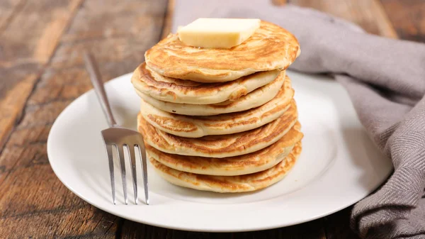 Pancakes Butter Served Plate Spoon — Stock Photo, Image