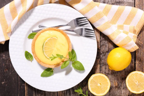 Lemon Pie Cake Served Plate Forks — Stock Photo, Image