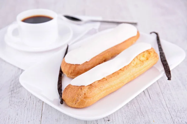 Éclairs Vanille Tasse Café — Photo