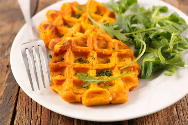 Sweet Potato Waffles Salad Plate Fork — Stock Photo, Image