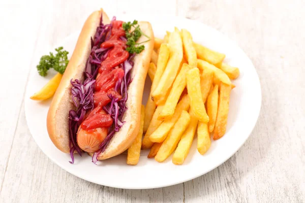 Cachorro Quente Batatas Fritas — Fotografia de Stock