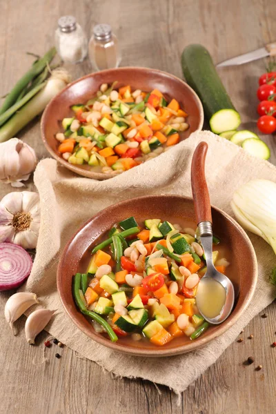 Minestrone Sopa Verduras Platos —  Fotos de Stock