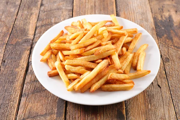 Batatas Fritas Fundo Madeira — Fotografia de Stock