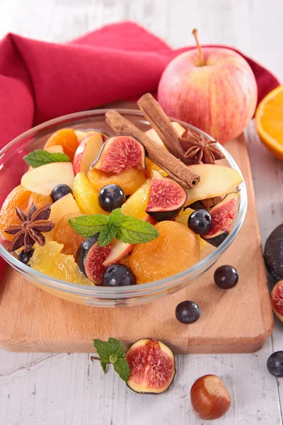 Mixed Fruit Salad Wooden Table — Stock Photo, Image
