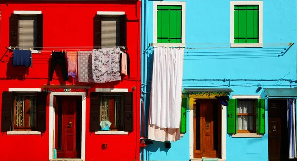 Burano Farbiges Haus Mit Wäscheleinen Venedig Italien — Stockfoto