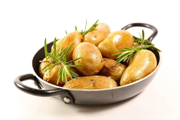 Rostad Potatis Med Rosmarin Isolerad Vit Bakgrund — Stockfoto