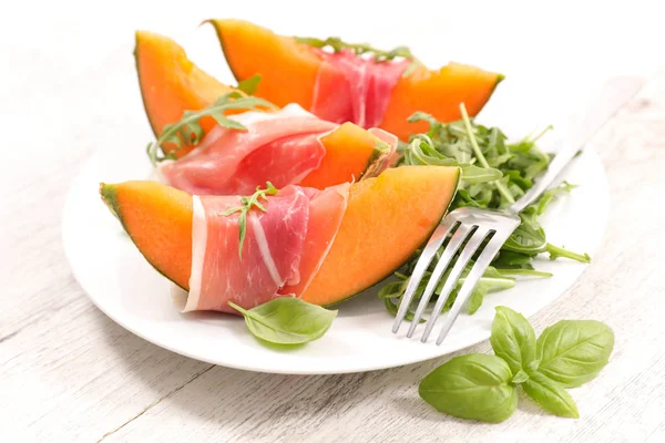 Melon Slice Ham Basil — Stock Photo, Image