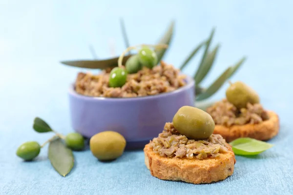 olive tapenade with toast, french gastronomy