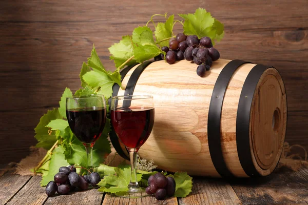 Red Wine Leaf Grapes Barrel Stock Picture