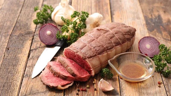 Filé Carne Com Molho Tempero — Fotografia de Stock