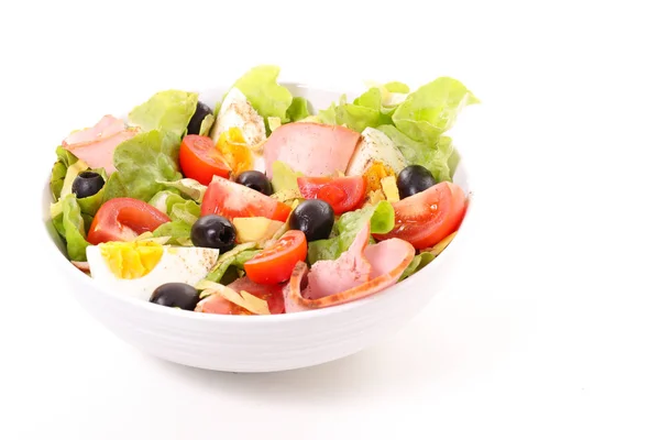 Bol Salade Mixte Avec Oeuf Jambon Tomate — Photo