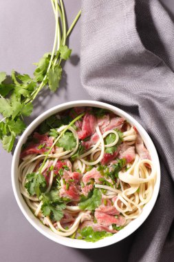 erişte, sığır eti ve kişniş ile et suyu