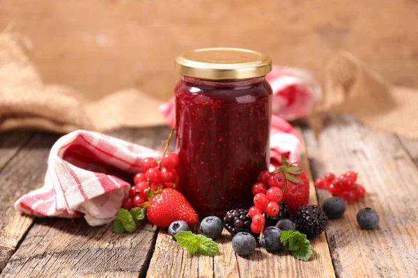 Berry Fruit Jam Wood Background — Stock Photo, Image