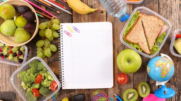 Back School Lunch Box Breakfast Sandwich Fruit Paper — Stock Photo, Image