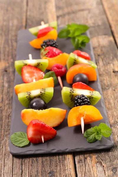 Mixed Fruit Dessert Wood Background — Stock Photo, Image