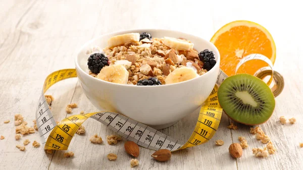 Zdrowe Śniadanie Muesli Owoców Koncepcji Licznika — Zdjęcie stockowe