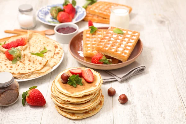 crepe, pancake and waffle with fruit