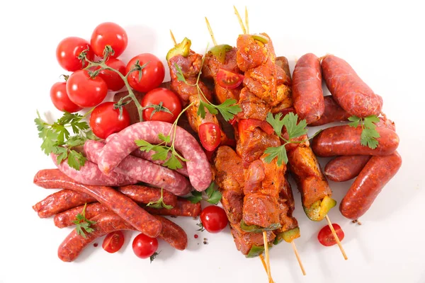 Geassorteerde Rauwe Vlees Voor Barbecue Geïsoleerd Witte Achtergrond — Stockfoto