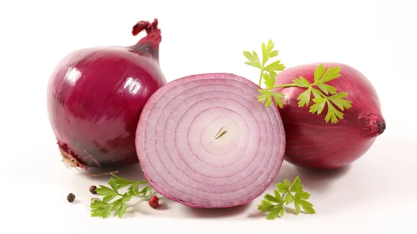 Red Onion Herbs Isolated White Background — Stock Photo, Image