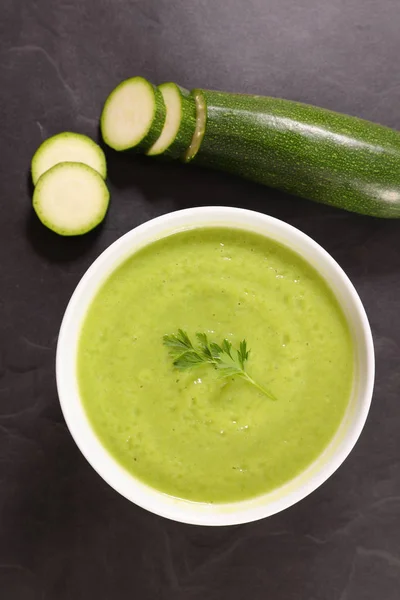 Bowl Zucchini Soup Parsley Top View — Stock Photo, Image